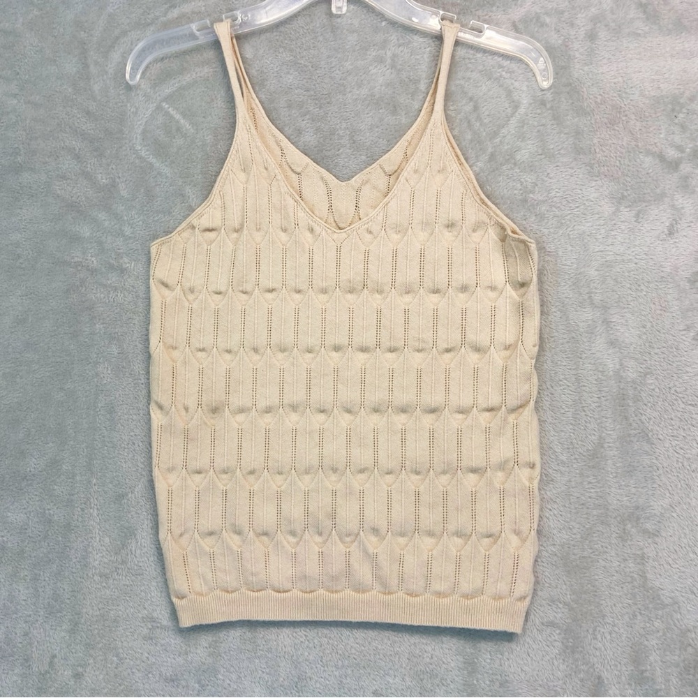 Tank Tops Texture Crochet Scoop Neck Sleeveless Cami Top Solid Knit Vest Size S